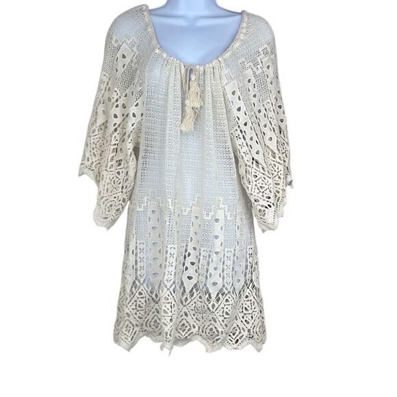 Anthropologie Eberjey S/M Cream Lace Crochet Cotton Beach Coverup Tunic Mini - Picture 1 of 10
